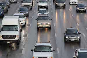 Heavy traffic on wet freeway, Carrollton Car Accident Lawyer