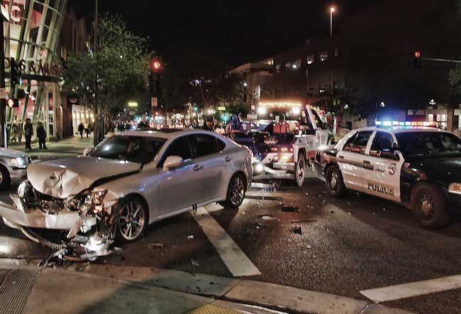 Accident scene with police. Dallas car accident lawyer