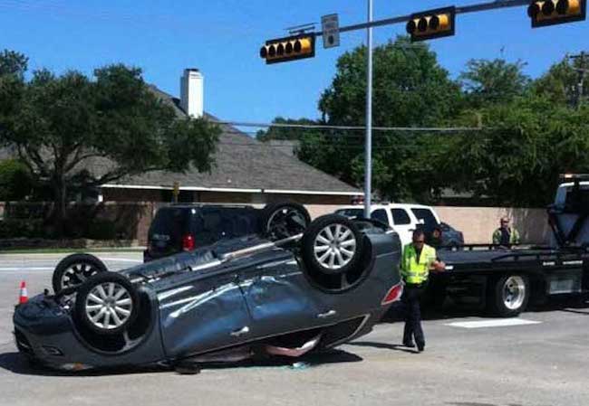 Car upside down, Denton car accident lawyer