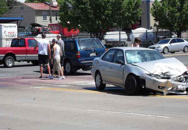 Intersection accident damaged vehicle