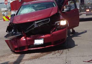 Red car wrecked